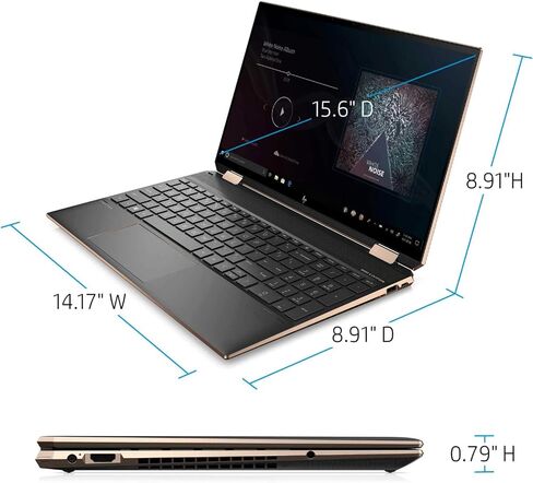 HP Spectre X360 شاشة لمس 15.6 بوصة 4K UHD 512 جيجابايت SSD + 32 جيجابايت Optane الجيل الحادي عشر i7 (ذاكرة الوصول العشوائي 16 جيجابايت، رباعي النواة i7-1165G7 يصل إلى 4.7 جيجا هرتز، Windows 10 Home، دقة 3840 × 2160) أسود داكن، 15-eb1043dx in Saudi Arabia