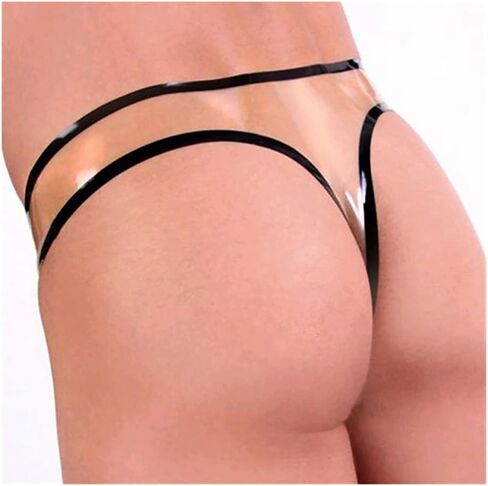 MONNIK Transparent and Black Trim Latex Briefs Fashion Rubber Male Shorts Tight G-string Underwear for Bodysuit Cosplay Party in Saudi Arabia