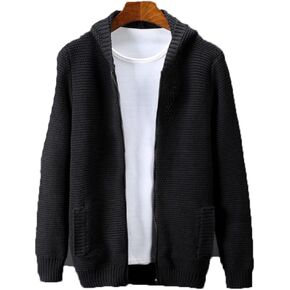 Autumn Men's Loose Casual with Hood Zippers Cardigan Cotton Elastic Pure Color Sweater in Saudi Arabia