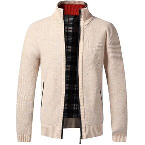 Lu's Chic Men's Long Sleeve Cardigan Sweater Business Casual Thick Knitted Warm Fleece Lined Slim Fit Sweater Jacket Pocket in Saudi Arabia