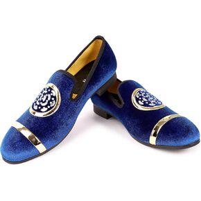 XQWFH Mens Rhinestone Loafers Velvet Tuxedo Dress Shoes with Gold Plate Smoking Slippers Slip-On Penny Party Wedding Casual Shoes