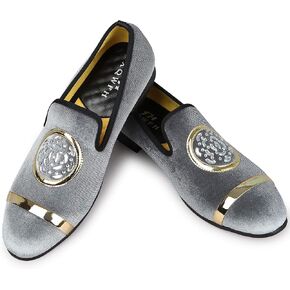 XQWFH Mens Rhinestone Loafers Velvet Tuxedo Dress Shoes with Gold Plate Smoking Slippers Slip-On Penny Party Wedding Casual Shoes in Saudi Arabia