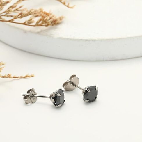 TGNEL G23 20G Titanium Earrings Studs Black/White Cubic Zirconia Women Mens Hypoallergenic Earrings for Sensitive Ears, 2mm-10mm Bright Round Cut CZ Earring Charms Pure Titanium Earrings Backs Included in Saudi Arabia