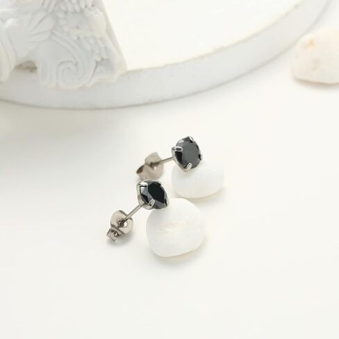 TGNEL G23 20G Titanium Earrings Studs Black/White Cubic Zirconia Women Mens Hypoallergenic Earrings for Sensitive Ears, 2mm-10mm Bright Round Cut CZ Earring Charms Pure Titanium Earrings Backs Included in Saudi Arabia