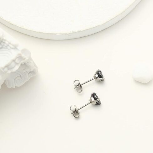 TGNEL G23 20G Titanium Earrings Studs Black/White Cubic Zirconia Women Mens Hypoallergenic Earrings for Sensitive Ears, 2mm-10mm Bright Round Cut CZ Earring Charms Pure Titanium Earrings Backs Included in Saudi Arabia