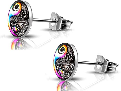 SIISPRI 316L Surgical Stainless Steel Yin Yang Round Circle Button Stud Post Earrings 10MM in Saudi Arabia
