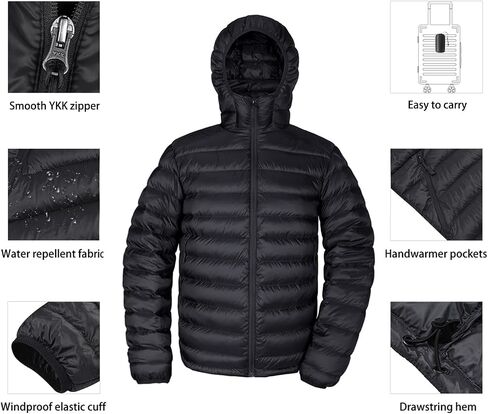 Men's Down Jacket Hooded Packable Down Puffer Jacket Lightweight Water-Resistant Insulated Down Jacket in Saudi Arabia