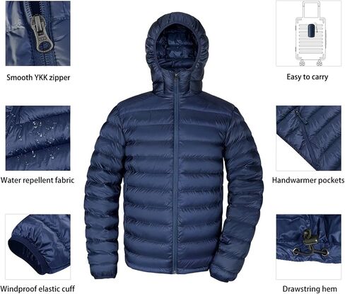 Men's Down Jacket Hooded Packable Down Puffer Jacket Lightweight Water-Resistant Insulated Down Jacket in Saudi Arabia