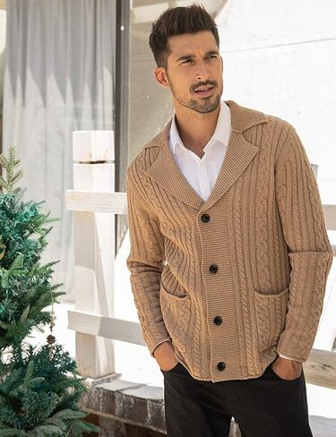 COOFANDY Men's Shawl Collar Cardigan Sweater Button Front Plaid Knitted Sweaters in Saudi Arabia