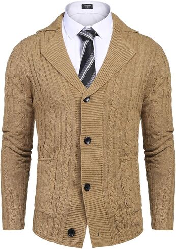 COOFANDY Men's Shawl Collar Cardigan Sweater Button Front Plaid Knitted Sweaters in Saudi Arabia