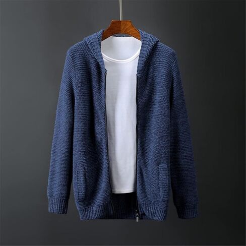 Autumn Men's Loose Casual with Hood Zippers Cardigan Cotton Elastic Pure Color Sweater in Saudi Arabia