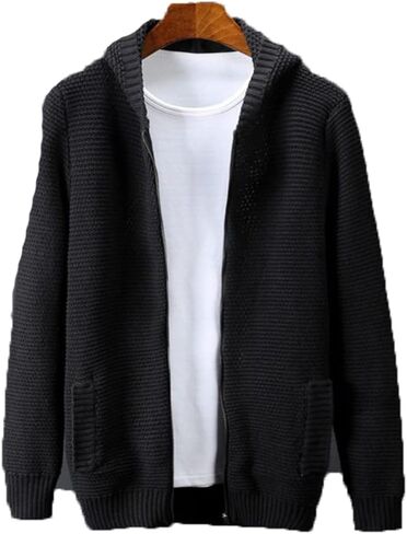 Autumn Men's Loose Casual with Hood Zippers Cardigan Cotton Elastic Pure Color Sweater in Saudi Arabia