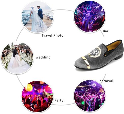 XQWFH Mens Rhinestone Loafers Velvet Tuxedo Dress Shoes with Gold Plate Smoking Slippers Slip-On Penny Party Wedding Casual Shoes in Kuwait
