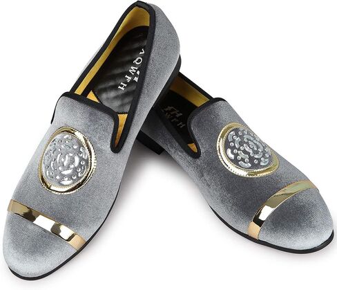 XQWFH Mens Rhinestone Loafers Velvet Tuxedo Dress Shoes with Gold Plate Smoking Slippers Slip-On Penny Party Wedding Casual Shoes in Kuwait