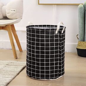 Laundry baskets,bedroom hamper,kitchen organization,Waterproof Round Cotton Linen Collapsible storage basket (Black lattice) in Kuwait