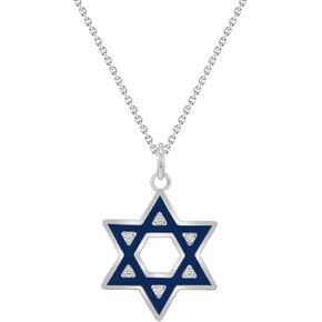 Pome Star of David Pendant Necklace in Sterling Silver with Cubic Zirconia, Made in America in Saudi Arabia