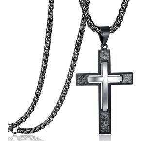 Rehoboth Stainless Steel Cross Pendant Necklaces Bible Verse Proverbs 4:23 Pendant for Men or Women Chain 24 Inch Black Gold Silver in Saudi Arabia