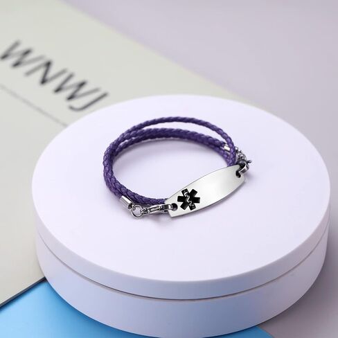 MAXZOOL Free Engraving Medical Alert Bracelets for Women Men with Rolo Leather Rope | Medical ID Interchangeable Replacement Bracelet | Stainless Steel Personalized Medical ID Tag in Saudi Arabia
