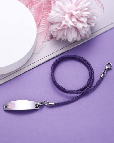 MAXZOOL Free Engraving Medical Alert Bracelets for Women Men with Rolo Leather Rope | Medical ID Interchangeable Replacement Bracelet | Stainless Steel Personalized Medical ID Tag in Saudi Arabia