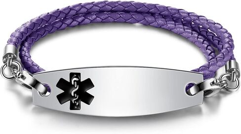 MAXZOOL Free Engraving Medical Alert Bracelets for Women Men with Rolo Leather Rope | Medical ID Interchangeable Replacement Bracelet | Stainless Steel Personalized Medical ID Tag in Saudi Arabia