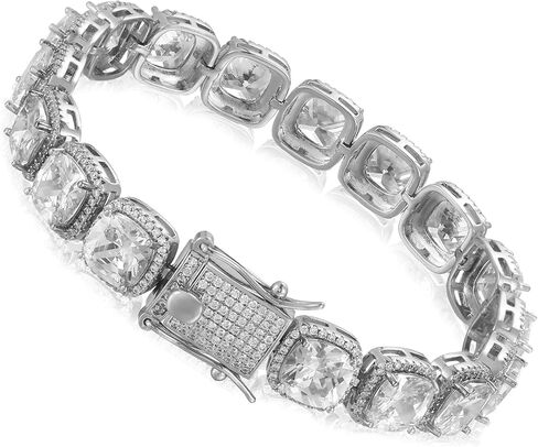 سوار تنس للرجال والنساء من TRIPOD JEWELRY مقاس 10 مم، سوار من الذهب عيار 18 قيراط/ذهب وردي/ذهب أبيض مطلي بسلسلة مثلج مع مشبك مثلج كامل in Kuwait