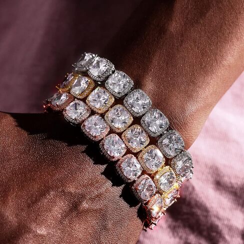 سوار تنس للرجال والنساء من TRIPOD JEWELRY مقاس 10 مم، سوار من الذهب عيار 18 قيراط/ذهب وردي/ذهب أبيض مطلي بسلسلة مثلج مع مشبك مثلج كامل in Kuwait