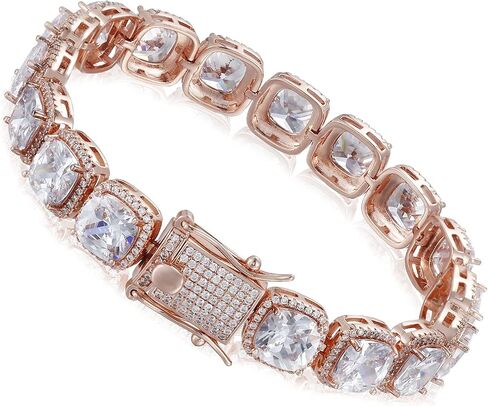سوار تنس للرجال والنساء من TRIPOD JEWELRY مقاس 10 مم، سوار من الذهب عيار 18 قيراط/ذهب وردي/ذهب أبيض مطلي بسلسلة مثلج مع مشبك مثلج كامل in Kuwait