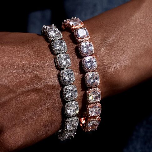 سوار تنس للرجال والنساء من TRIPOD JEWELRY مقاس 10 مم، سوار من الذهب عيار 18 قيراط/ذهب وردي/ذهب أبيض مطلي بسلسلة مثلج مع مشبك مثلج كامل in Kuwait