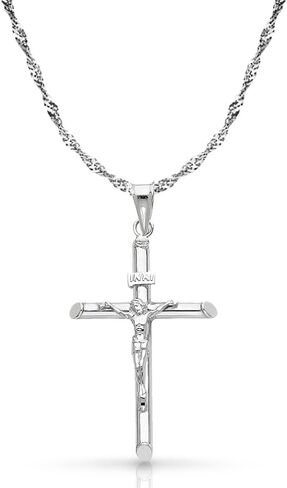 14K White Gold Crucifix Cross Pendant with 1.2mm Singapore Chain Necklace in Saudi Arabia