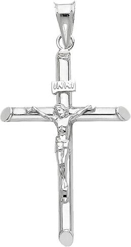 14K White Gold Crucifix Cross Pendant with 1.2mm Singapore Chain Necklace in Saudi Arabia