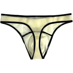 MONNIK Transparent and Black Trim Latex Briefs Fashion Rubber Male Shorts Tight G-string Underwear for Bodysuit Cosplay Party in Saudi Arabia