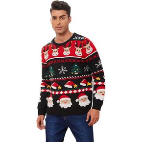 VENTELAN Men's Ugly Christmas Sweater Funny Santa Xmas Crew Neck Sweaters