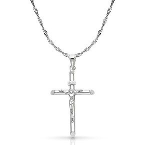 14K White Gold Crucifix Cross Pendant with 1.2mm Singapore Chain Necklace in Saudi Arabia