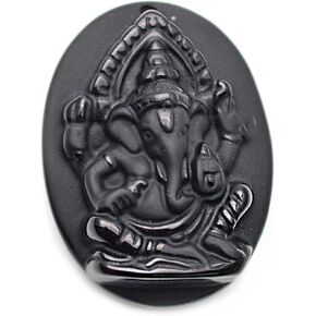 Buty-Bzi Natural Black Obsidian Carved Elephant Ganesha Stone Pendant in Saudi Arabia