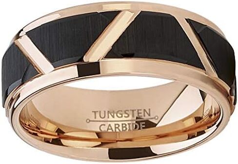 Metal Masters Co. Men's Tungsten Carbide Wedding Ring 8mm Black and Rose Goldtone Faceted Band in Saudi Arabia