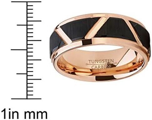 Metal Masters Co. Men's Tungsten Carbide Wedding Ring 8mm Black and Rose Goldtone Faceted Band in Saudi Arabia