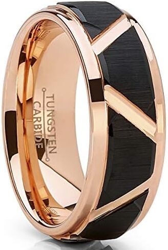 Metal Masters Co. Men's Tungsten Carbide Wedding Ring 8mm Black and Rose Goldtone Faceted Band in Saudi Arabia