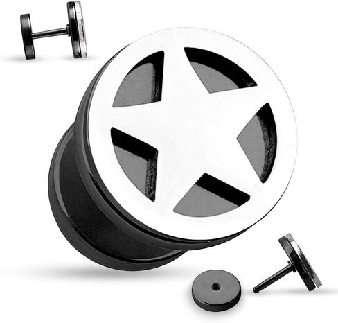 Amelia Fashion 16 Gauge(1.2mm) L.1/4" (6mm) Pair Two Tone Star Cut Out Fake Ear Plug 316L Surgical Steel in Saudi Arabia