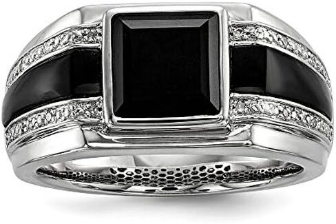 Diamond2Deal 925 Sterling Silver Onyx and Diamond Ring for Men in Saudi Arabia