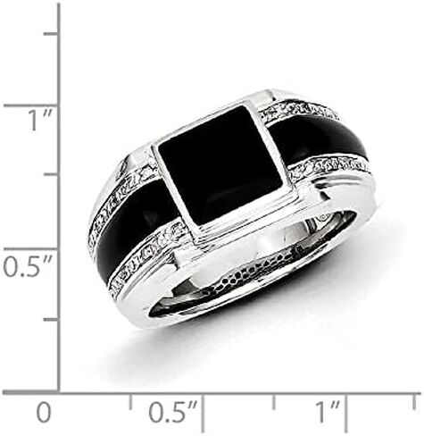 Diamond2Deal 925 Sterling Silver Onyx and Diamond Ring for Men in Saudi Arabia