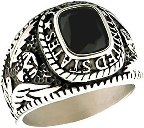 1000 Jewels Hood: Mens 3.0ct Army Simulated Onyx USA Military Signet Ring 316 Stainless Steel, 3153 in Kuwait