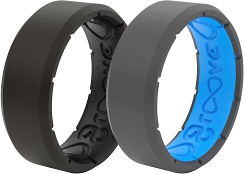 Groove Life Edge Black / Black and Deep Stone Grey / Blue Silicone Ring Loadout Breathable Rubber Wedding Rings for Men, Lifetime Coverage, Unique Design, Comfort Fit Ring - Size 12 in Saudi Arabia