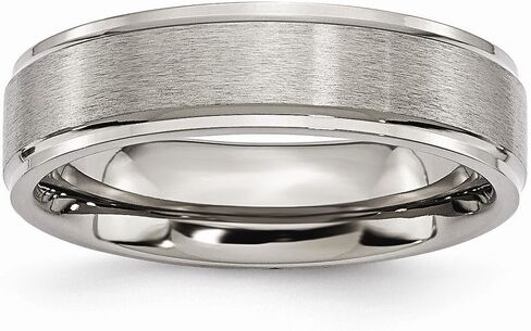 Solid Titanium Ridged Edge 6mm Matte Brushed Finish and Plain Classic Wedding Band Ring in Kuwait