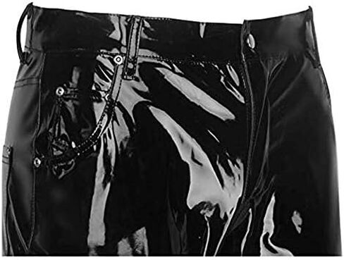DISKEY Men's PU Faux Leather Pants Casual Long Slim Fit Straight Leg Bliker Pants in Saudi Arabia