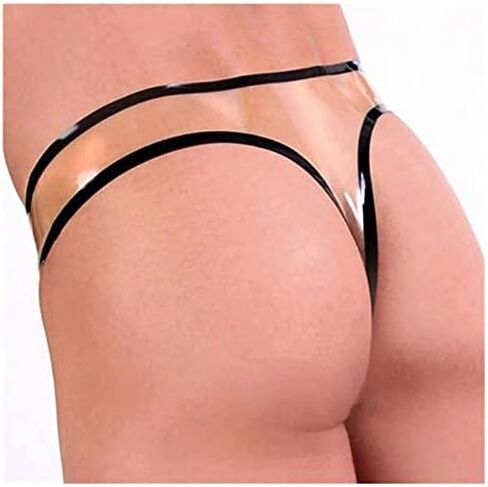 MONNIK Transparent and Black Trim Latex Briefs Fashion Rubber Male Shorts Tight G-string Underwear for Bodysuit Cosplay Party in Saudi Arabia
