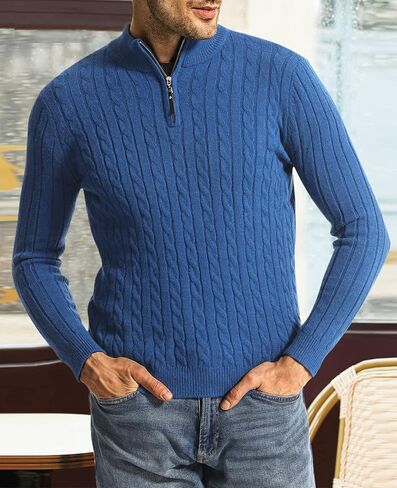 Surenow Men's Quarter-Zip Sweater Cable Knit Crew Neck Pullover Sweater Slim Fit Soft Thicken Casual Polo Sweaters for Men in Saudi Arabia