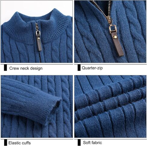 Surenow Men's Quarter-Zip Sweater Cable Knit Crew Neck Pullover Sweater Slim Fit Soft Thicken Casual Polo Sweaters for Men in Saudi Arabia