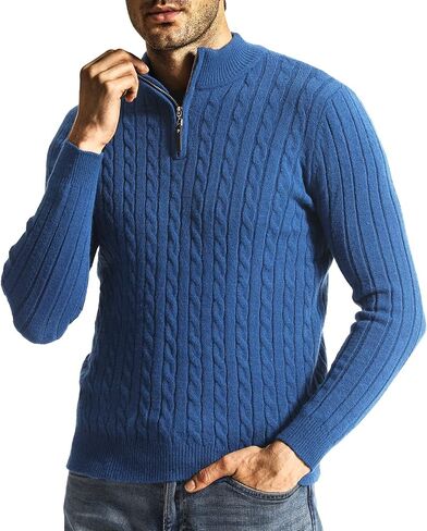 Surenow Men's Quarter-Zip Sweater Cable Knit Crew Neck Pullover Sweater Slim Fit Soft Thicken Casual Polo Sweaters for Men in Saudi Arabia