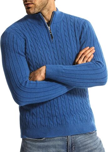 Surenow Men's Quarter-Zip Sweater Cable Knit Crew Neck Pullover Sweater Slim Fit Soft Thicken Casual Polo Sweaters for Men in Saudi Arabia