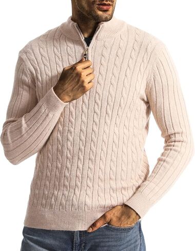 Surenow Men's Quarter-Zip Sweater Cable Knit Crew Neck Pullover Sweater Slim Fit Soft Thicken Casual Polo Sweaters for Men in Saudi Arabia